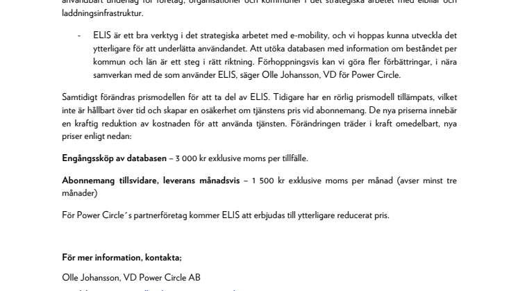 Power Circle utvecklar ELIS och sänker priset