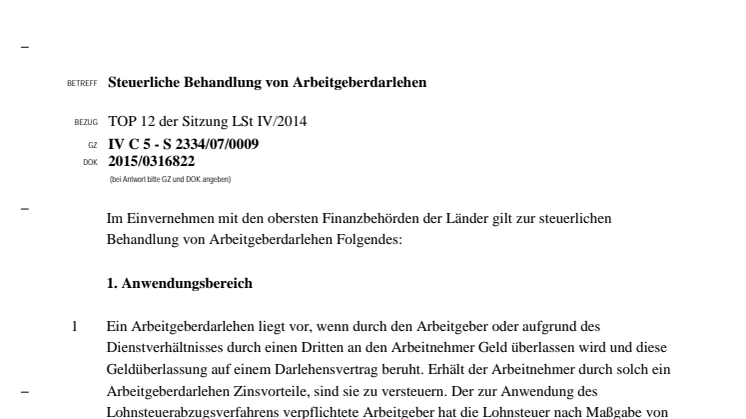Neue Regelungen zu Arbeitgeberdarlehen - geldwerter Vorteil bei zinsverbilligten Darlehen