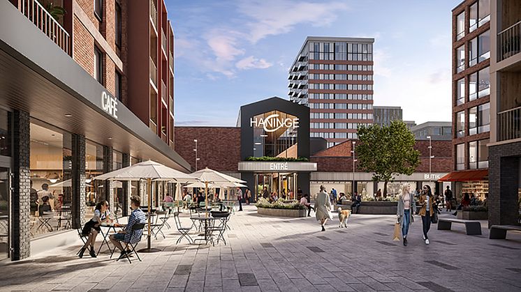 Tidig visionsbild från Niam visar hur Haninge Centrum kan öppnas upp mot omgivande stadsmiljö.