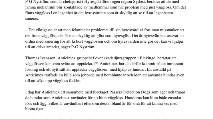 Hundar hjälper till att hitta vägglöss
