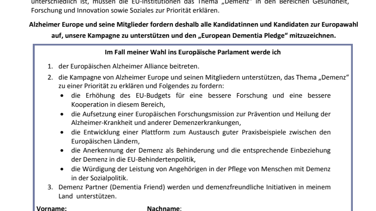 Absichtserklärung Demenz zur Europawahl