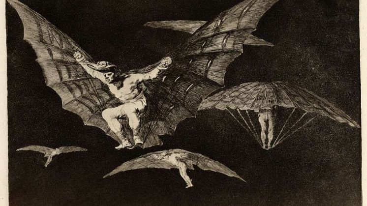 Francisco de Goya, En måte å fly på, 1816–23 (Nr. 13, Dårskapene). Etsning, akvatint og koldnål. © British Museum, London