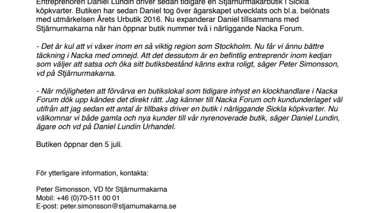 Ny Stjärnurmakare i Nacka Forum