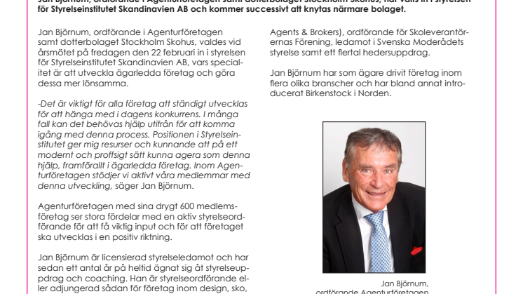 Agenturföretagens ordförande Jan Björnum invald i styrelsen för Styrelseinstitutet