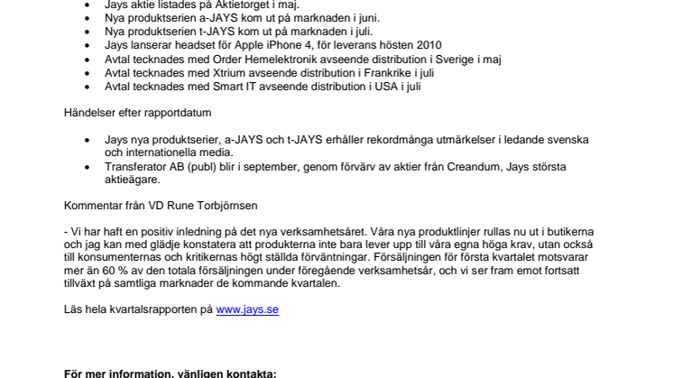 Kvartalsrapport Maj-Juli 2010