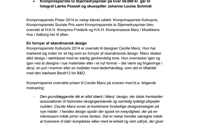 Kronprinsparrets Priser 2014 uddelt