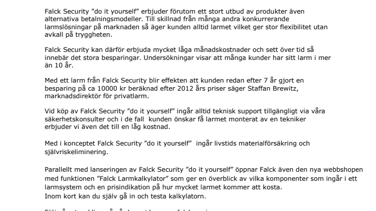 Falck Security lanserar nytt hemlarmkoncept - "do it yourself"