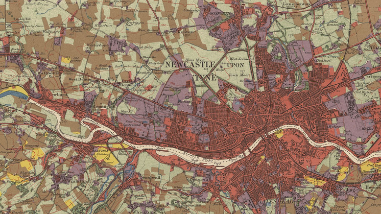 The land use of Newcastle-upon-Tyne and Gateshead as surveyed by the Land Use Survey of Britain between 1931 and 1935 (Copyright Giles Clark, CC-BY-NC-SA)