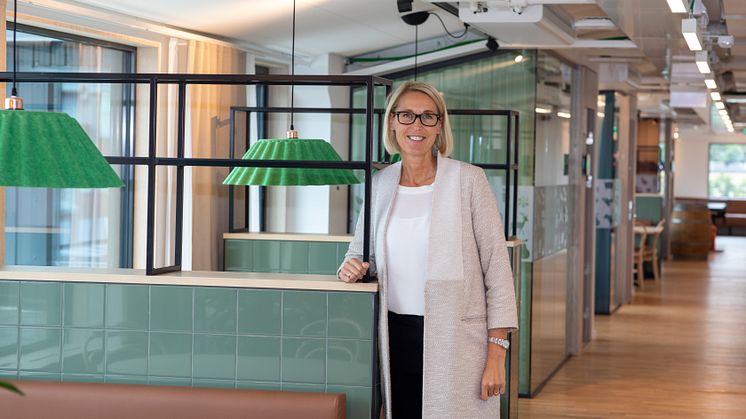 Liv Forhaug, koncernchef Martin & Servera-gruppen, på nya kontoret på Lindhagensgatan 133 i Stockholm