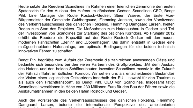Startschuss für den Hafenausbau in Gedser