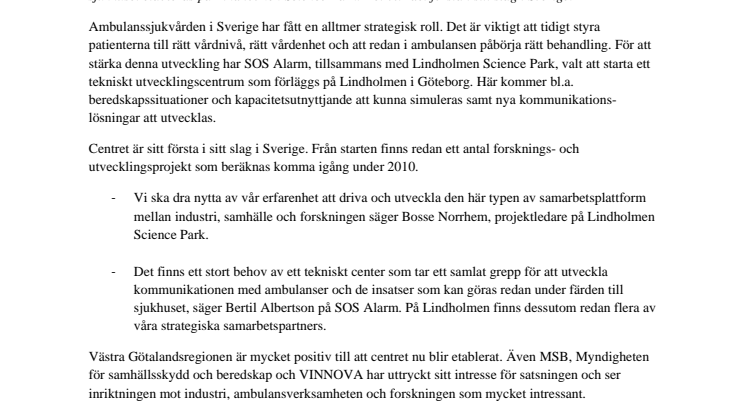 SOS Alarm etablerar tekniskt utvecklingscenter på Lindholmen Science Park