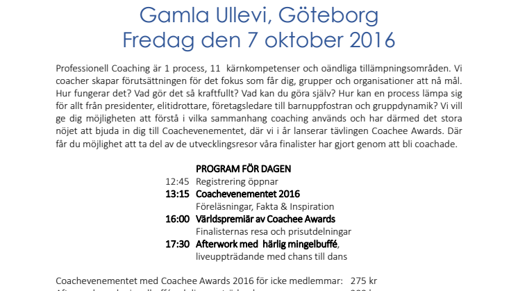 Inbjudan till Premiären för Coachevenementet