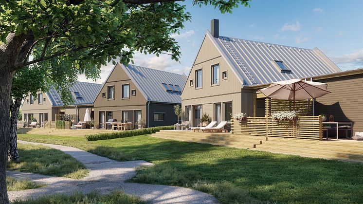 I Kv Skogsgläntan bygger OBOS nio inflyttningsklara äganderätter i form av kedjehus med carport och uteplats.