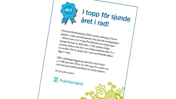 Praktikertjänsts tandvårdspatienter ännu en gång mest nöjda