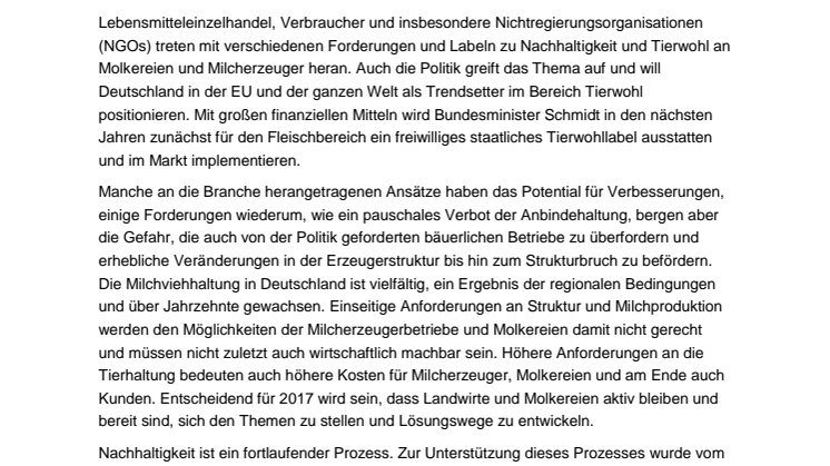 Nachhaltigkeit auf Milcherzeugerebene – weiter Thema des Jahres!