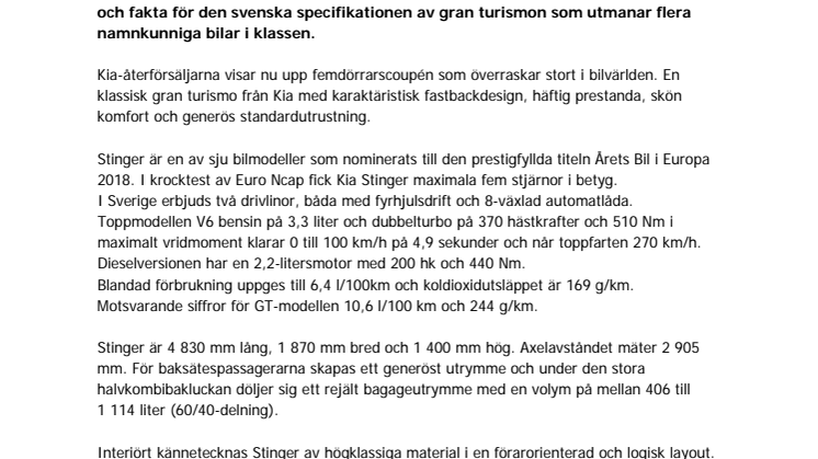 Kia Stinger rullar ut på svenska vägar