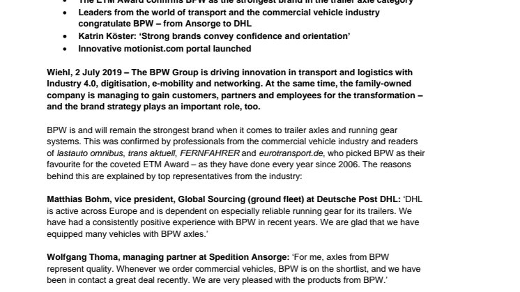 Best brands: how BPW gets its customers and employees excited about the high-tech revolution in the transport and commercial vehicle industry