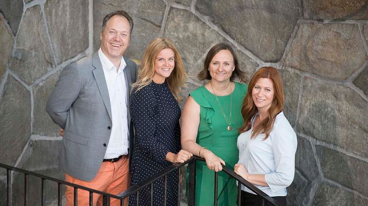 CRM-Konsulternas ledningsgrupp. Gustaf Westerlund, Affärsutveckling, Veronica Kamph, Operativ chef, Kathrine Hogseth, VD och Ellinor Rylander, vVD och Marknadschef