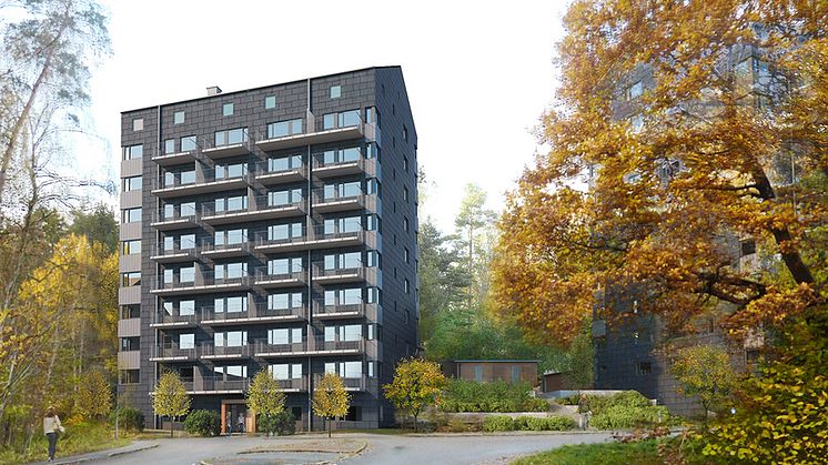 Nu bygger vi ytterligare 109 hyresrätter vid Härlanda Tjärn. Illustration: Norconsult