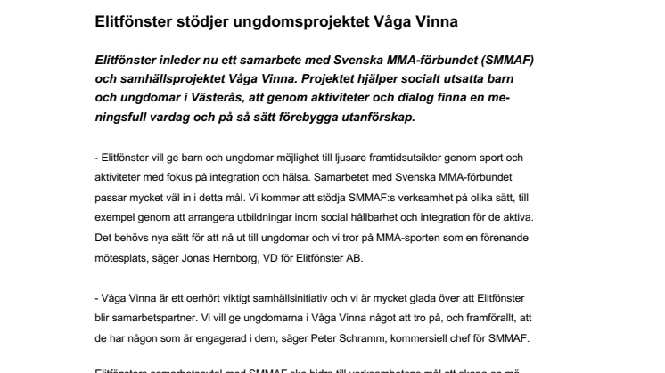 Elitfönster stödjer ungdomsprojektet Våga Vinna