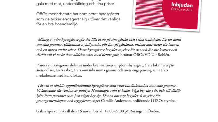 ÖBO firar engagerade hyresgäster 
