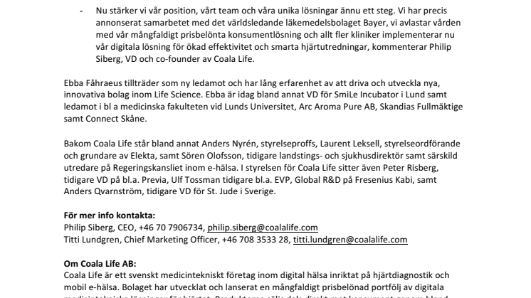 Coala Life tar in expansionskapital och förstärker styrelsen