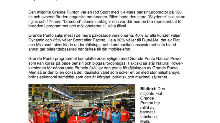 En miljon Fiat Grande Punto tillverkade