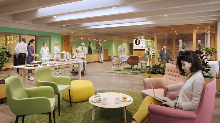 Illustration från Bromma sjukhus entré framtagen av White Arkitekter