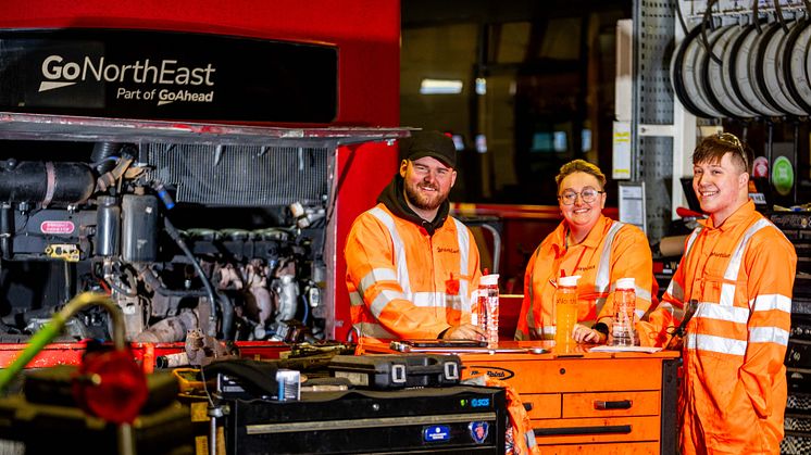 Go North East engineers from left to right: Phil Hodgson, Melissa Millington, and Oliver Jobson