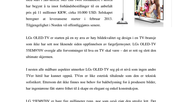 FIRE MILLIMETER LUKSUS – OLED-TV FRA LG SNART I NORGE