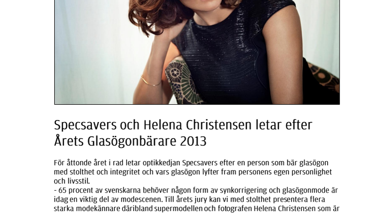 Specsavers och Helena Christensen letar efter Årets Glasögonbärare 2013