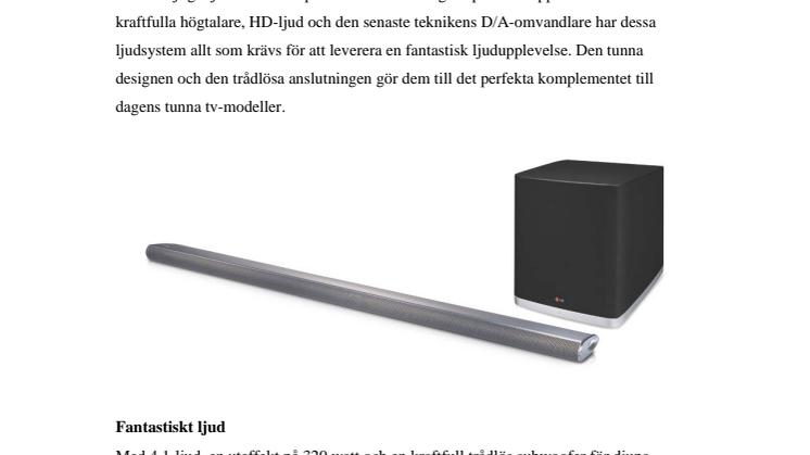 LG LANSERAR ELEGANTA SOUNDBARS MED HD-LJUD I STUDIOKLASS