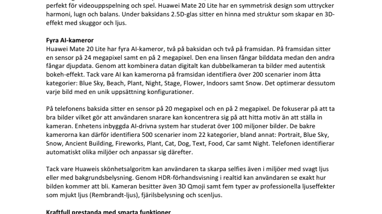 AI, fyra kameror och symmetrisk design: Huawei lanserar Mate 20 Lite