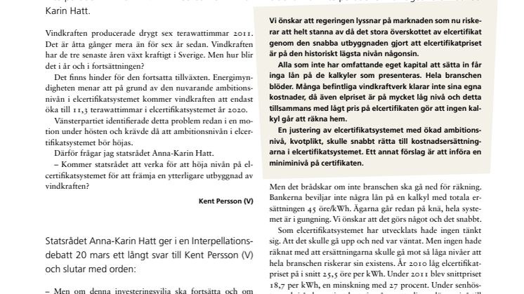 Öppet brev till regeringen - Ökad ambitionsnivå i elcertifikatssystemet!