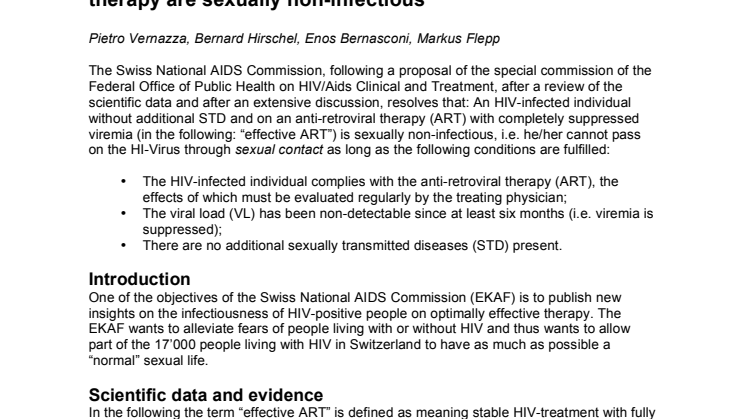 Hivpositiva med fungerande behandling smittar inte sexuellt!
