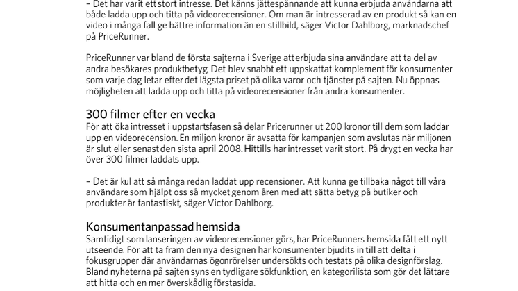 PriceRunner satsar på videorecensioner 