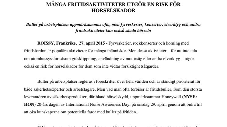 Många fritidsaktiviteter utgör en risk för hörselskador