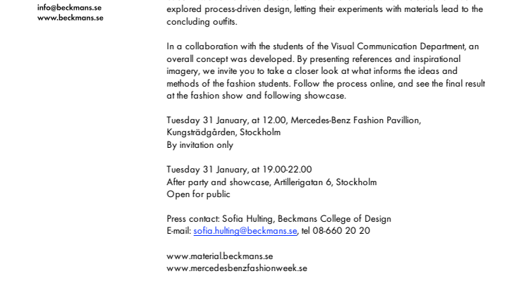 Material - Beckmans College of Design at MBFW 2012
