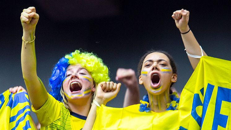 Taggad publik som hejar fram sina svenska mästare.