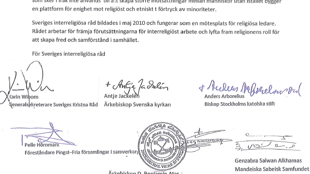 Uttalande om Irak från Sverige interreligiösa råd