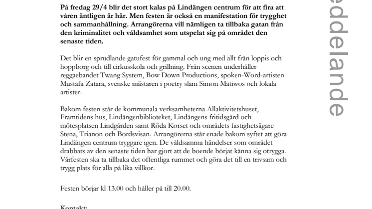 Gatufest på Lindängen mot kriminalitet och våld