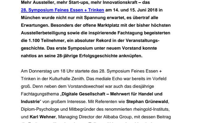 28. Symposium Feines Essen + Trinken zog die  Top-Entscheider der Foodbranche in ihren Bann