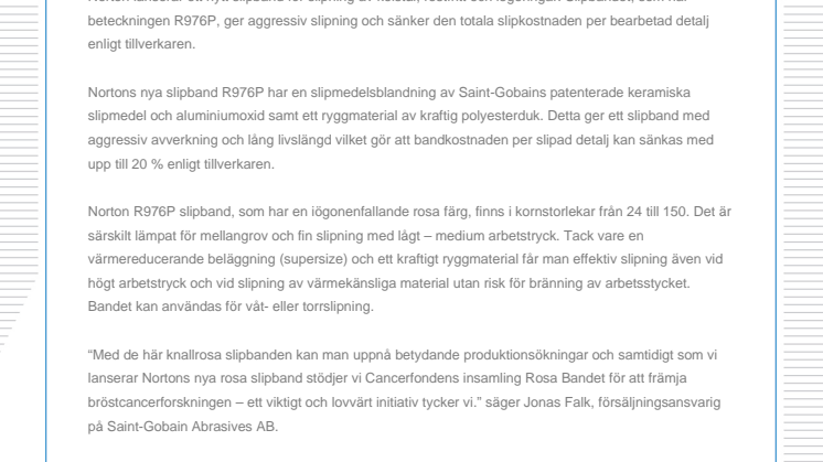 Nytt slipband ger effektivare slipning