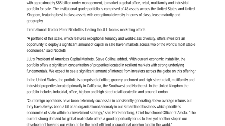Sweden’s Largest Pension Fund Brings Global Portfolio to Market