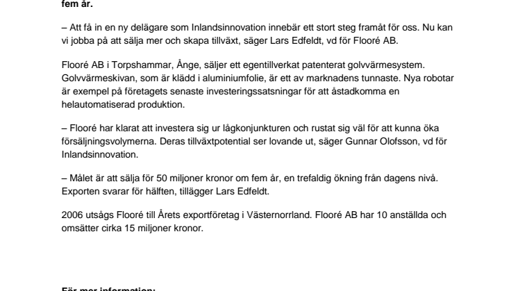 Inlandsinnovation investerar i Flooré 