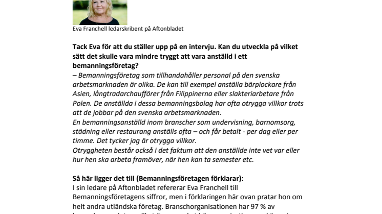 Så ligger det till – Aftonbladets Eva Franchell svarar på frågor om bemanningsbranschen