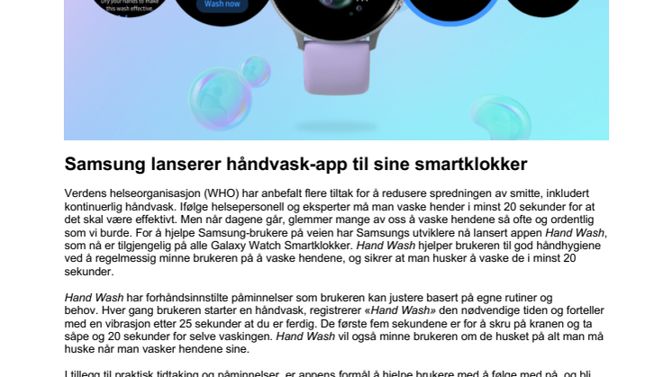 Samsung lanserer håndvask-app til sine smartklokker