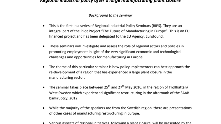 Regional industrial policy after a large manufacturing plant closure