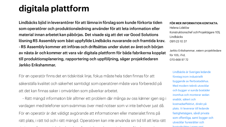 Good Solutions utvecklar Lindbäcks digitala plattform