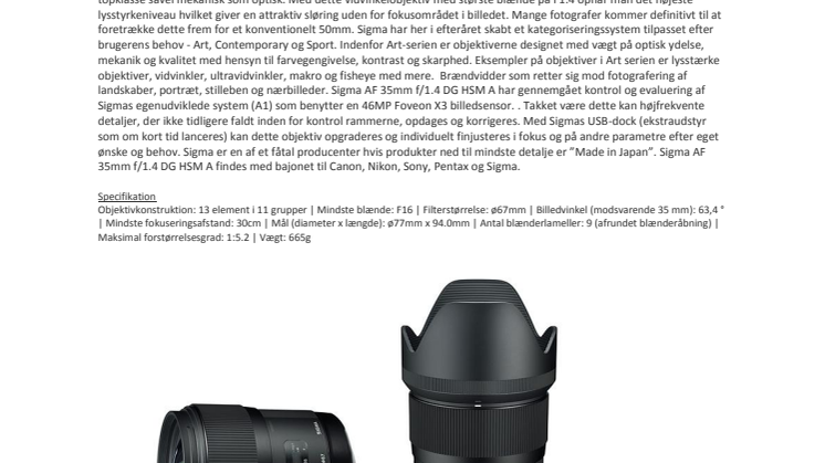 NYT LYSSTÆRKT OBJEKTIV FRA SIGMA